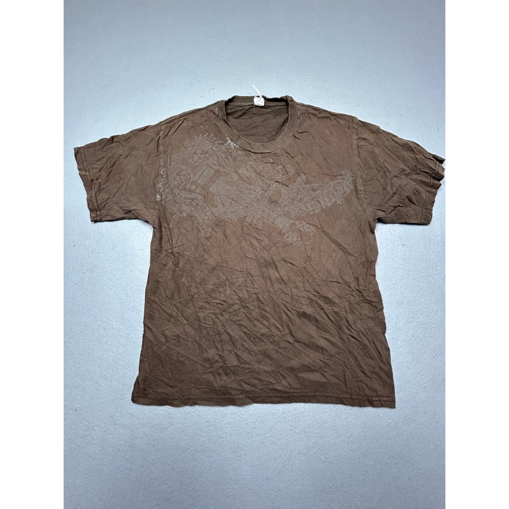 707 T Shirt Cotton Blend Brown Graphic Guitar Large Mens